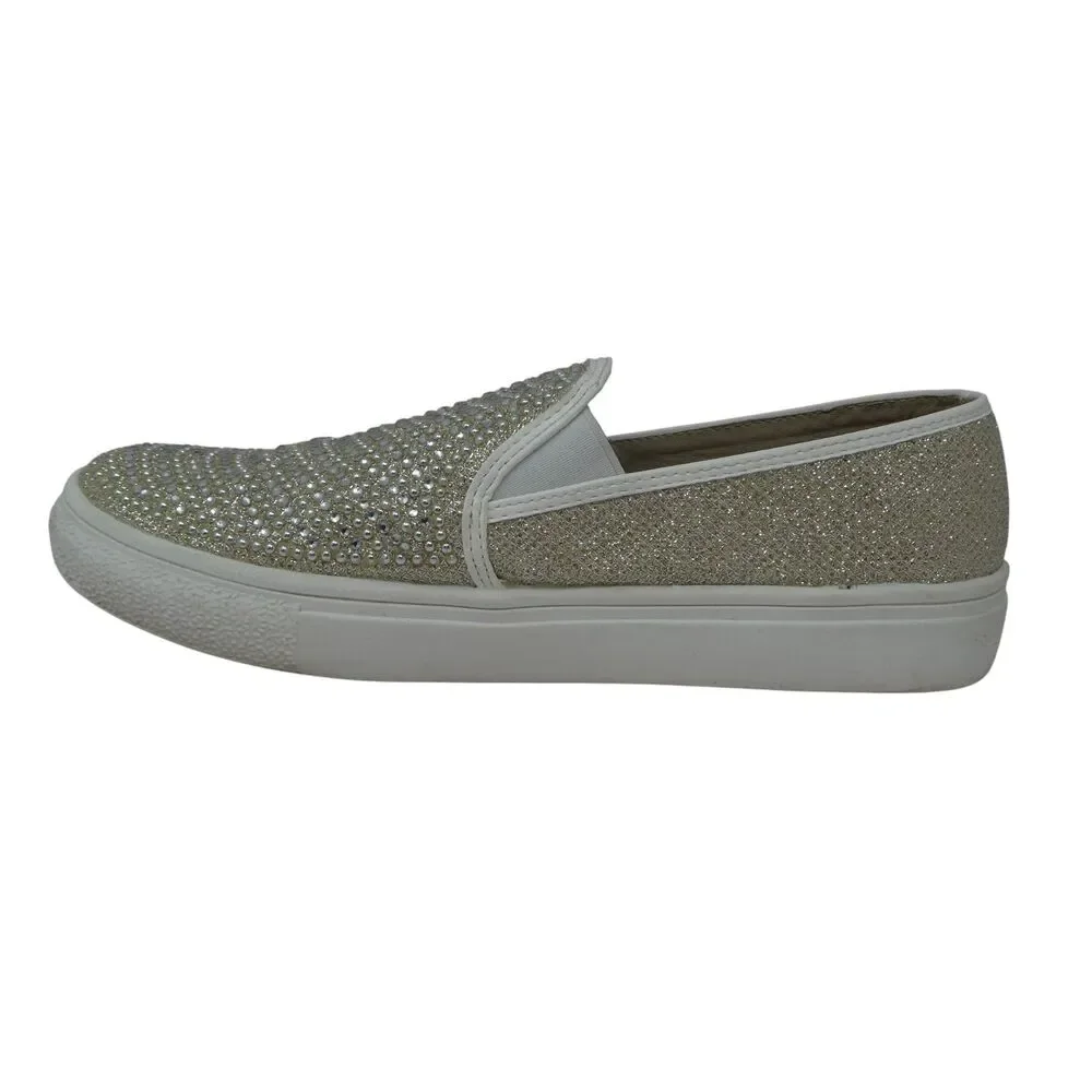 Hot Tomato Reactor Silver Rhinestone Bling Slip On Sneakers Loafers